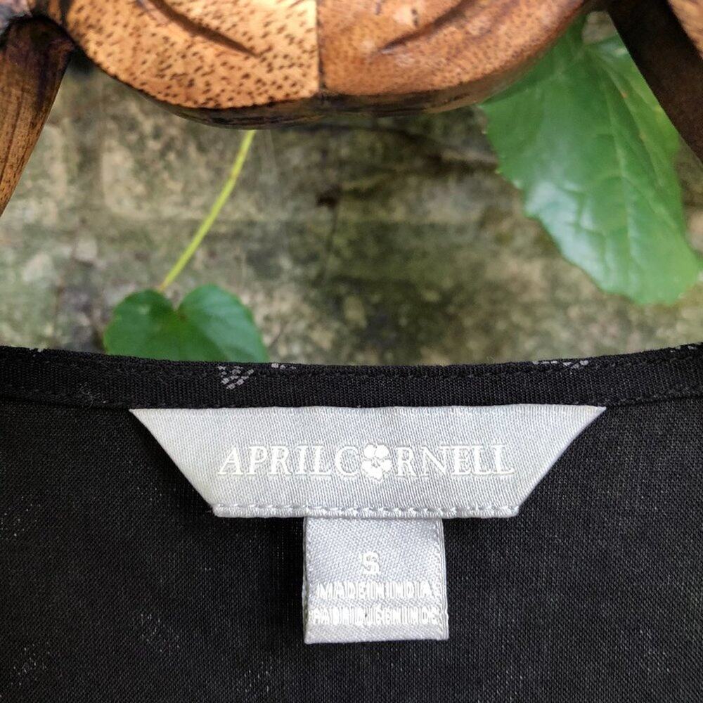 April Cornell Shell Button Front Leaf Print Tie W… - image 3